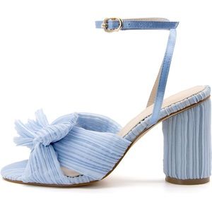 Women's Bow Knot Heeled Sandals with Ankle Buckle Strap and Chunky Heeled